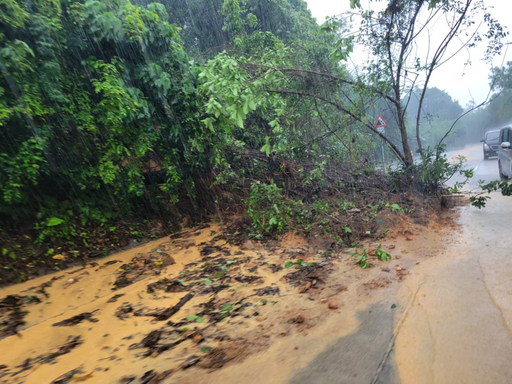 大嶼南路和塘福麻布坪巴士站往梅窩方向，分別出現山泥傾瀉。網絡圖片