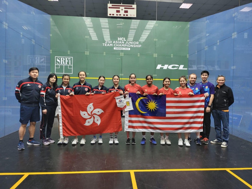 香港与马来西亚上演去届女团决赛翻版战。香港壁球总会图片