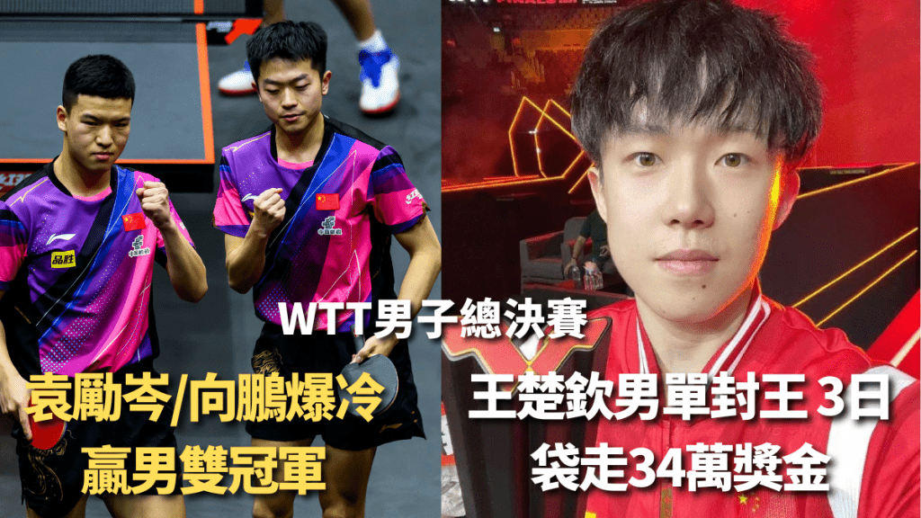 王楚欽在男單封王,袁勵岑/向鵬爆冷贏男雙冠軍。