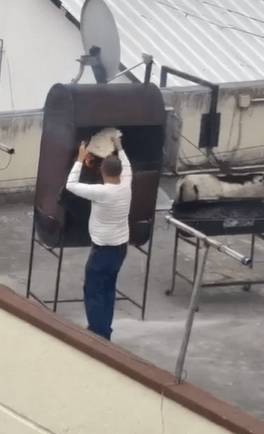 古巴大使館人員在天台焚燒大量文件。(X@Daniel Noboa Azin)