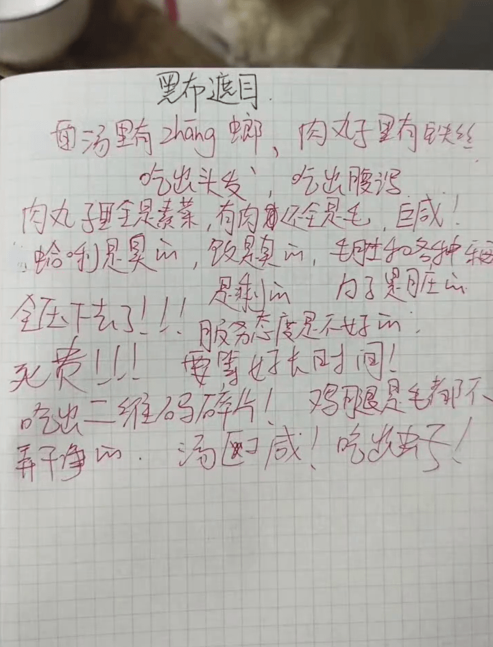 網傳家長對學校食堂的食安問題記錄。