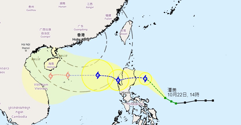 熱帶氣旋潭美路徑預測。