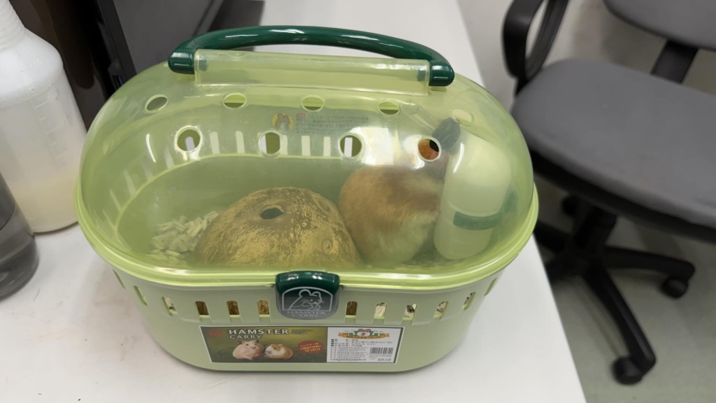 有居於愉翠苑的熱心網民將倉鼠籠拿到車站安置倉鼠。threads@leisure_runner_sam