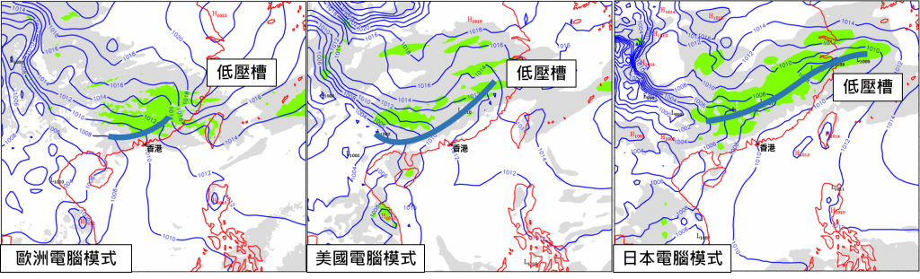 電腦模式下周四（3月23日）的天氣預測圖。天文台圖片