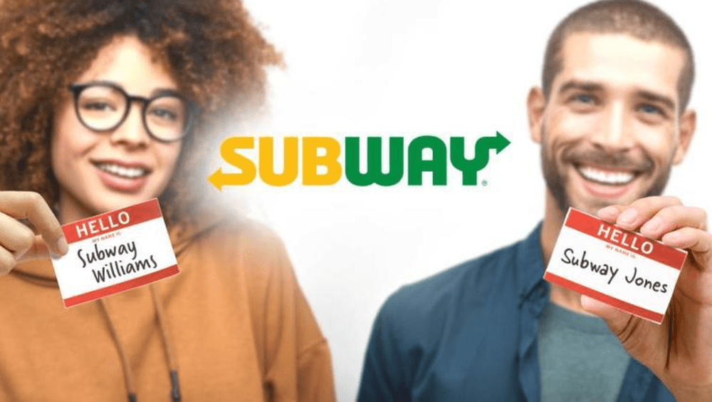 把名字更改为品牌名称“Subway”，可“终生免费享用潜艇堡”。