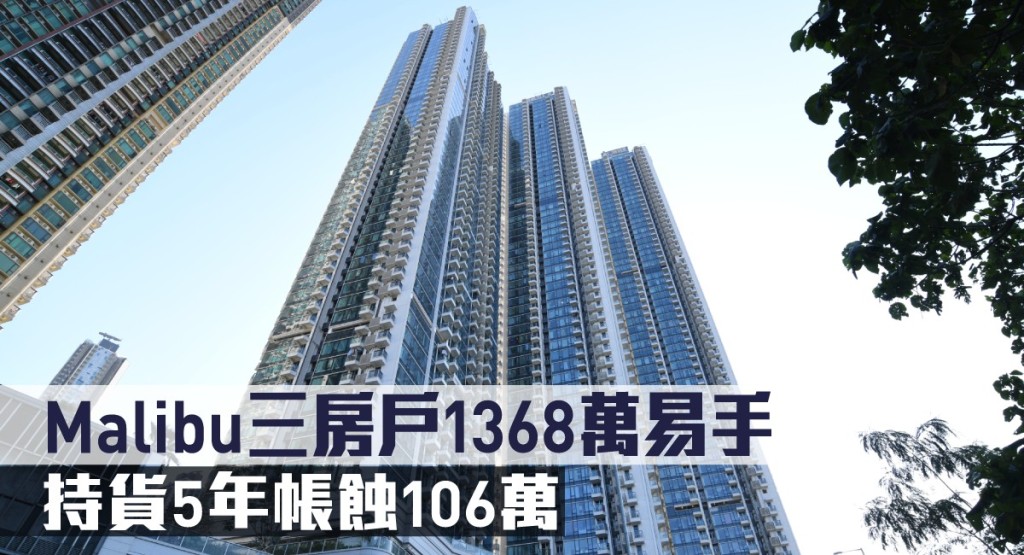 Malibu三房戶1368萬易手,持貨5年帳蝕106萬。
