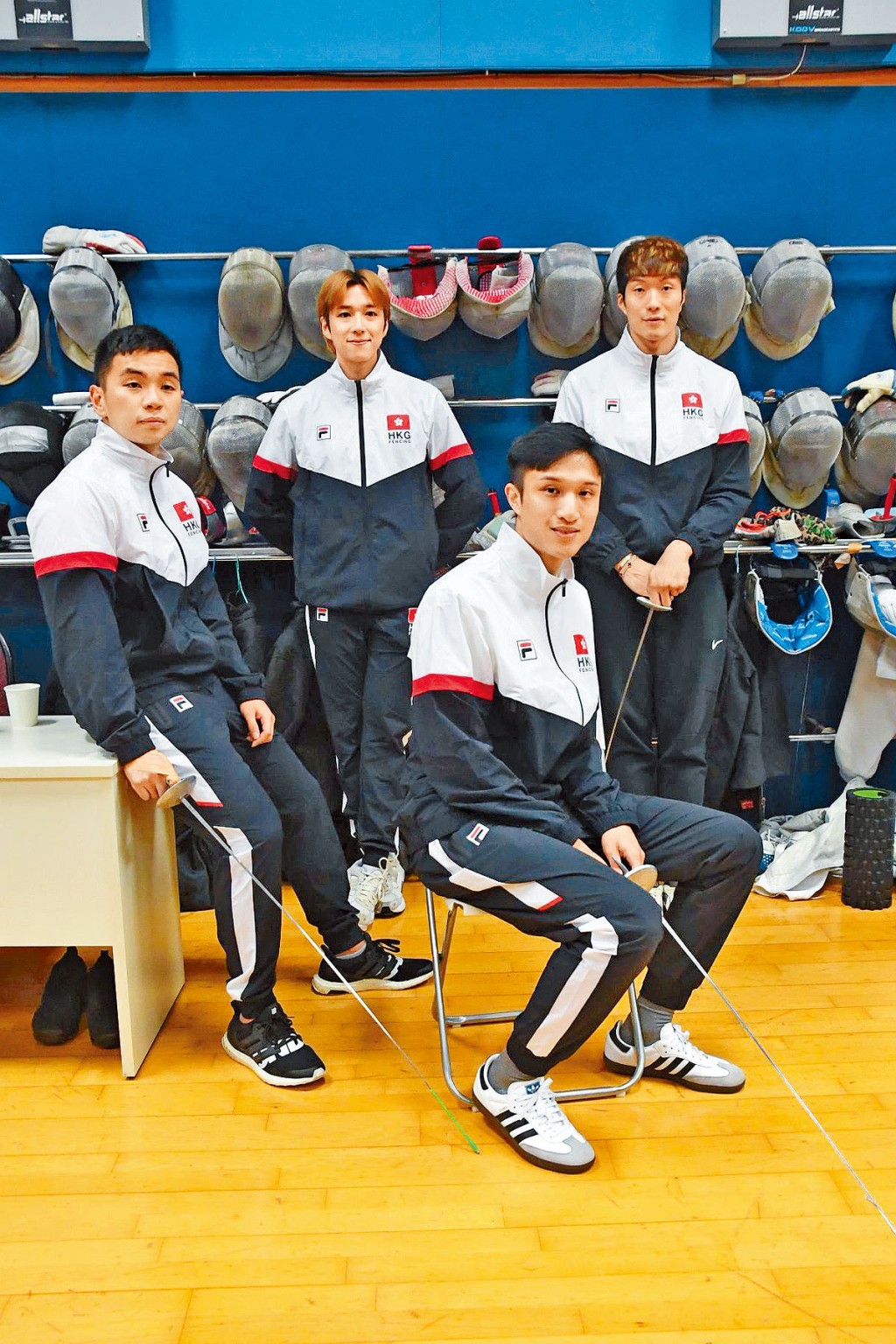 楊子加（左起）、崔浩然、蔡俊彥及張家朗，齊心爭取男花團體金牌。