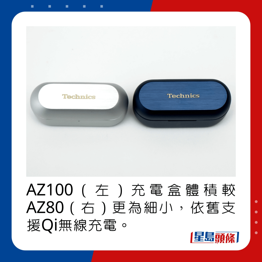 AZ100（左）充電盒體積較AZ80（右）更為細小，依舊支援Qi無線充電。