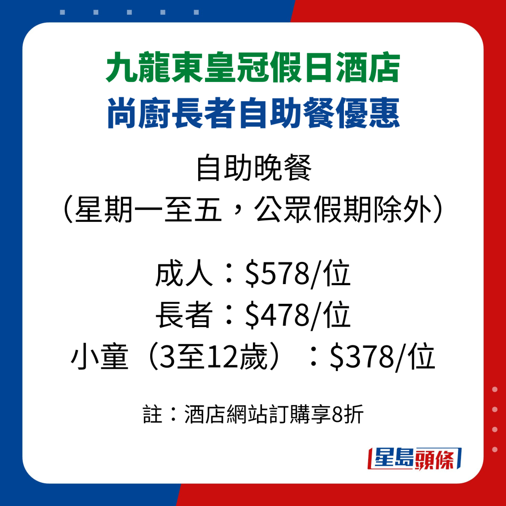 長者自助餐優惠2023｜九龍東皇冠假日酒店尚廚