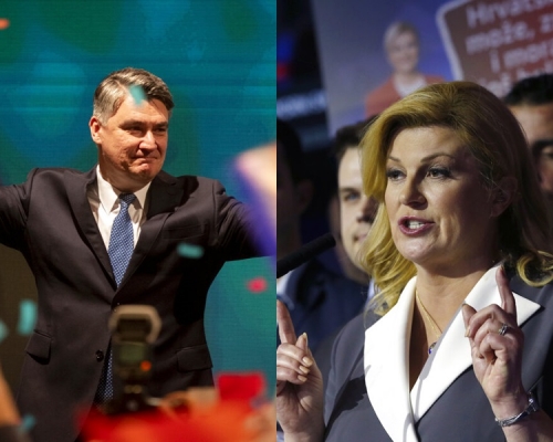 前总理米拉诺维奇（左），与现任女总统科琳达‧格拉巴尔—基塔罗维奇（右）再决高下。AP