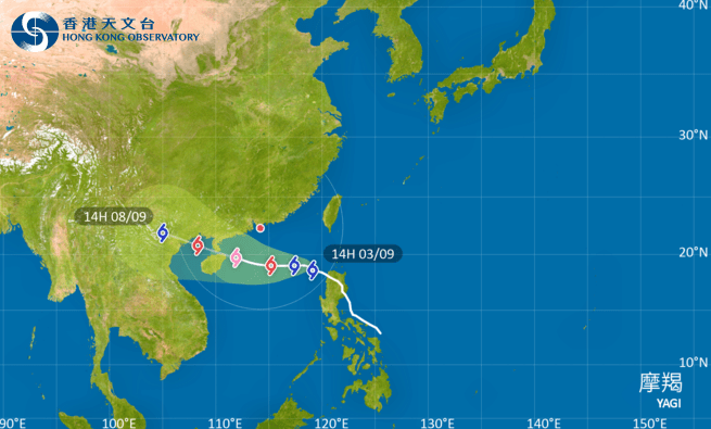 摩羯的路徑預測。天文台網站擷圖