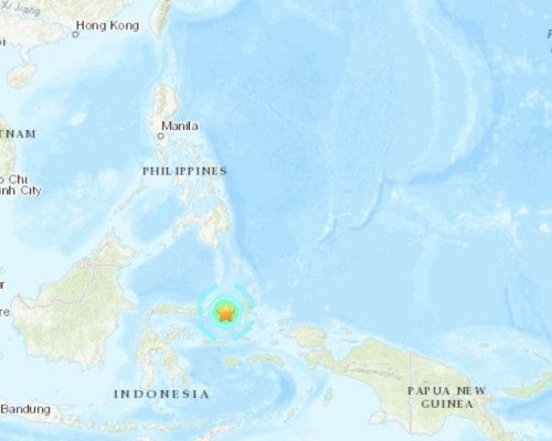 印尼馬魯古海，晚上發生黎克特制6.9級強烈地震，暫時未接獲傷亡及損毀報告，印尼當局發出海嘯警報，但已取消。（網圖）