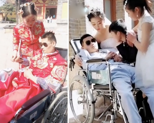 張娟與曹穿穿的婚照感動無數網民。(網圖)