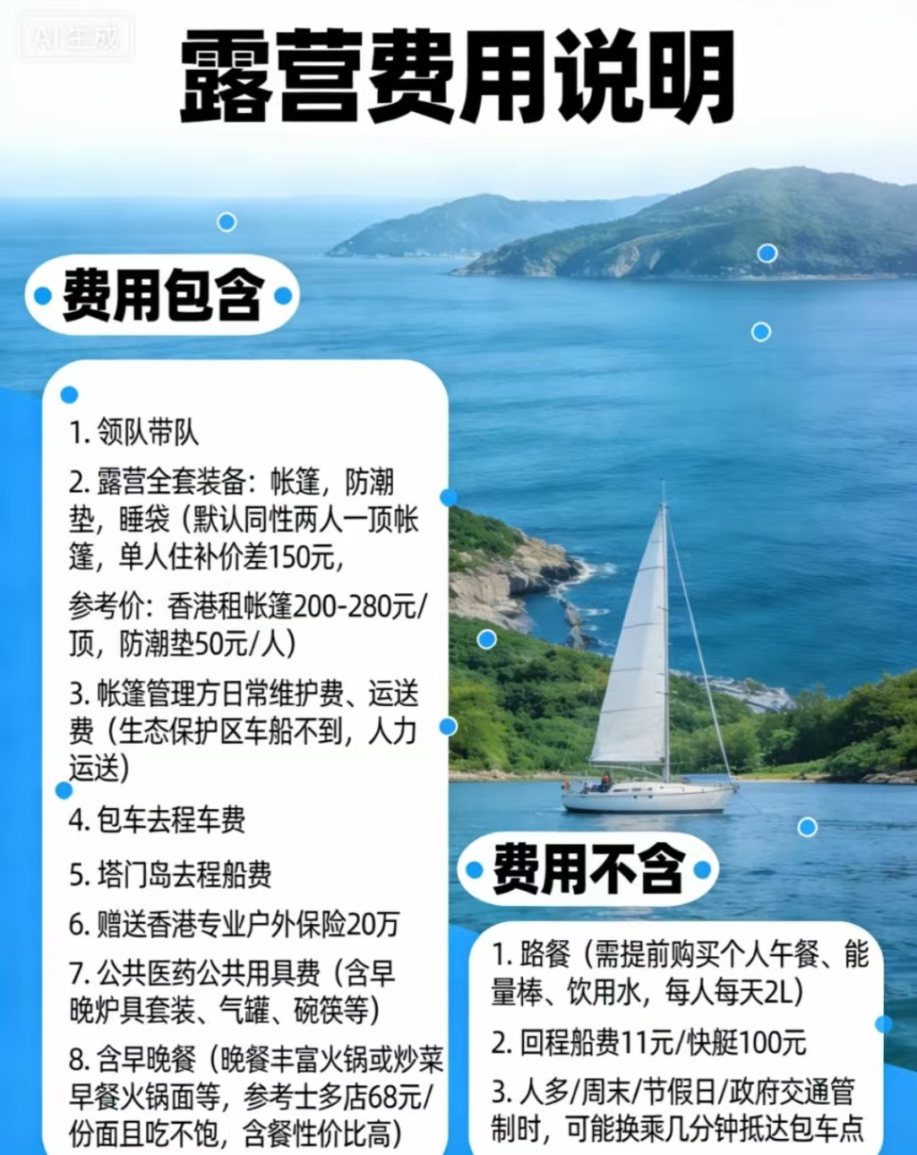 另一公司露营团收费详情。