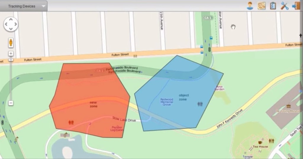 GPS 应用程式中的两个地理围栏（维基百科图片）