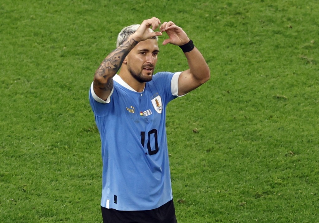 烏拉圭中場迪阿拉斯卡達今仗梅開二度。REUTERS