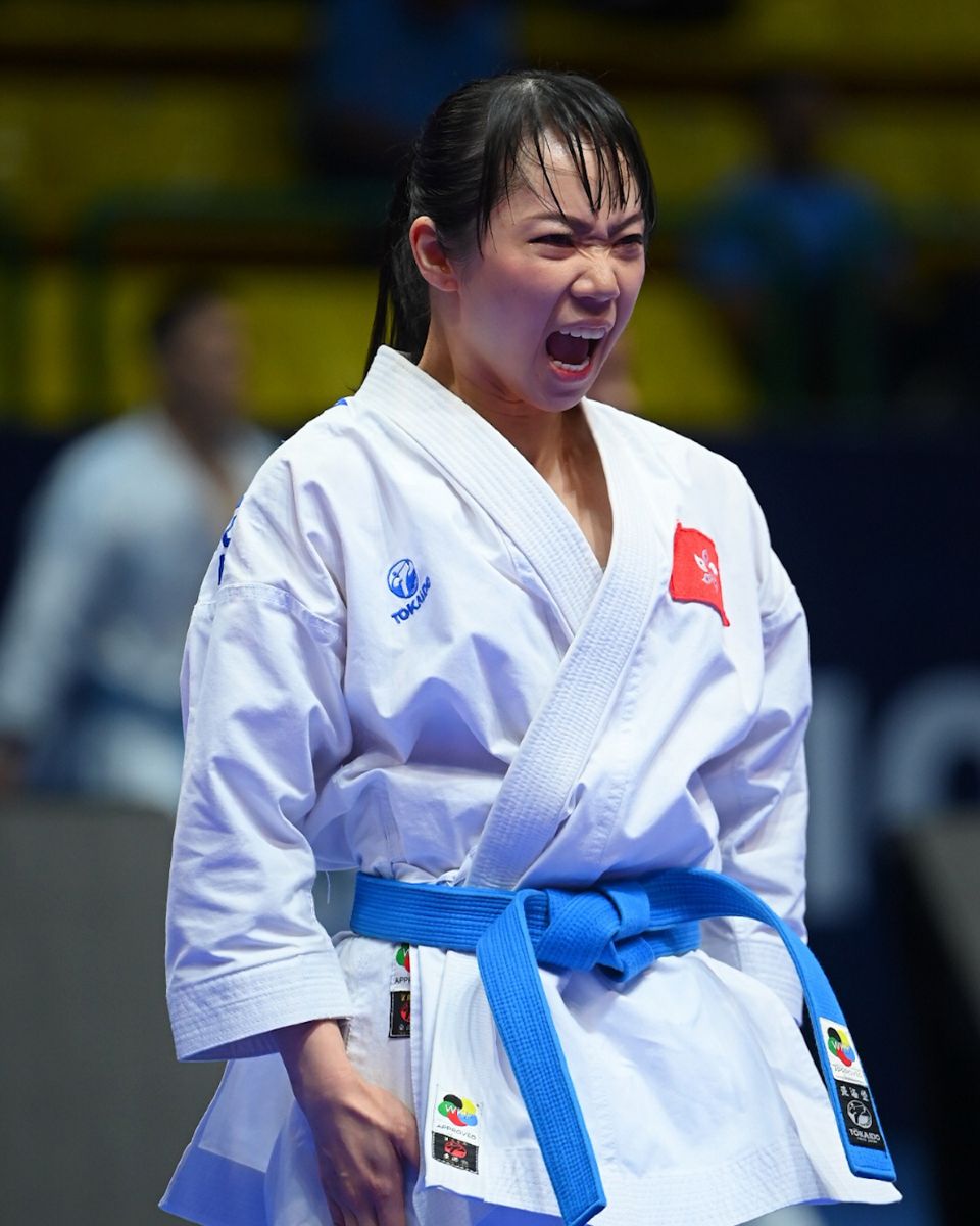 劉慕裳在比賽中力拒日本對手。WKF FB圖 劉慕裳在比賽中力拒日本對手。WKF FB圖