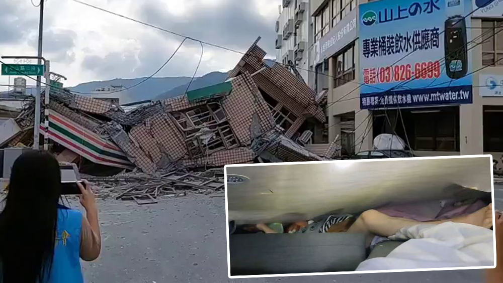 台東地震發生時，花蓮玉里有民房及便利店倒塌，有居民被塌下天花板壓住。FB圖