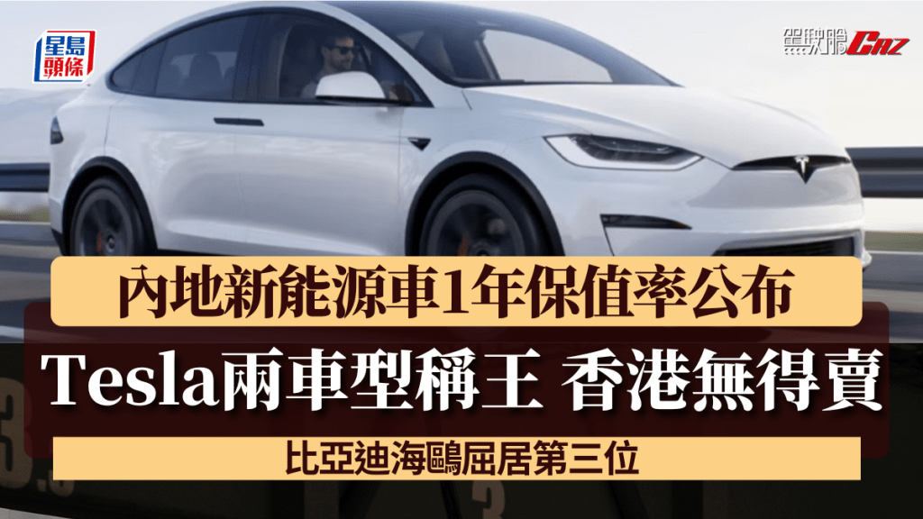 2024年內地新能源車1年保值率揭盅 Tesla雄據首次席 比亞迪成最保值國產車