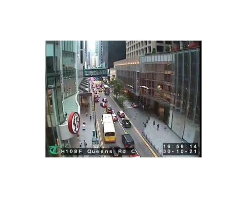 現時中環交通繁忙,雲咸街(往皇后大道中方向)近藝穗會的一段全線現已封閉。運輸署圖片