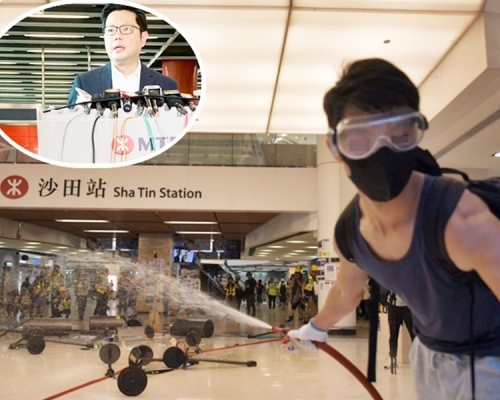 黃琨暐(小圖)總結指,截至本周一,港鐵93個重鐵站中,有85個遭到破壞。