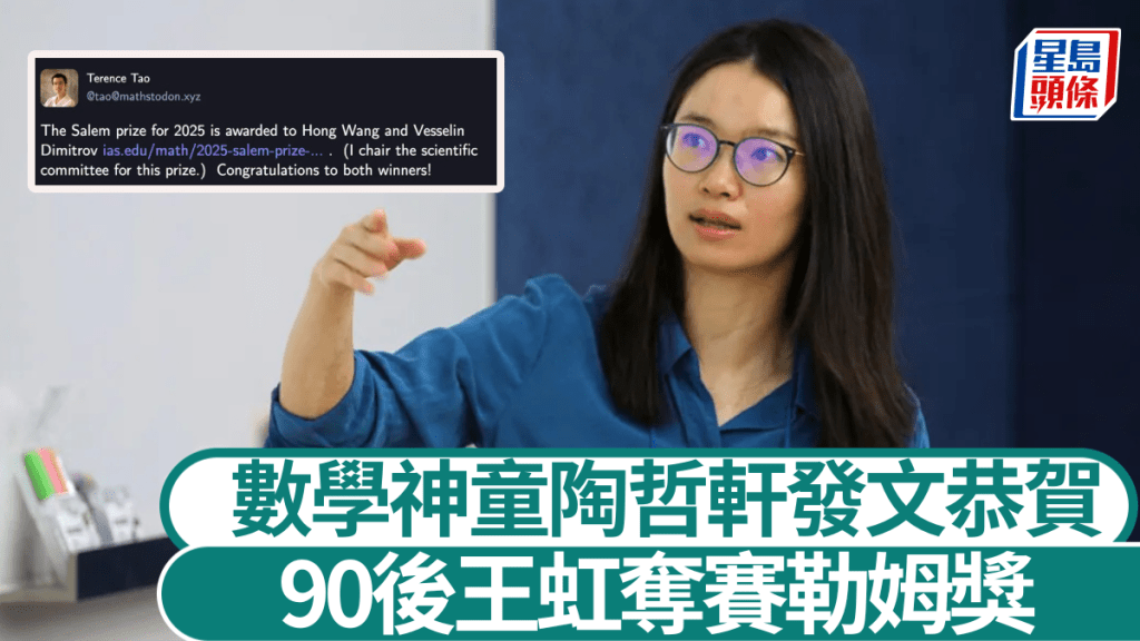 90 後數學家王虹和美國加州理工學院數學家維塞林•迪米特羅夫(Vesselin Dimitrov)獲得2025 年賽勒姆獎(Salem Prize)。