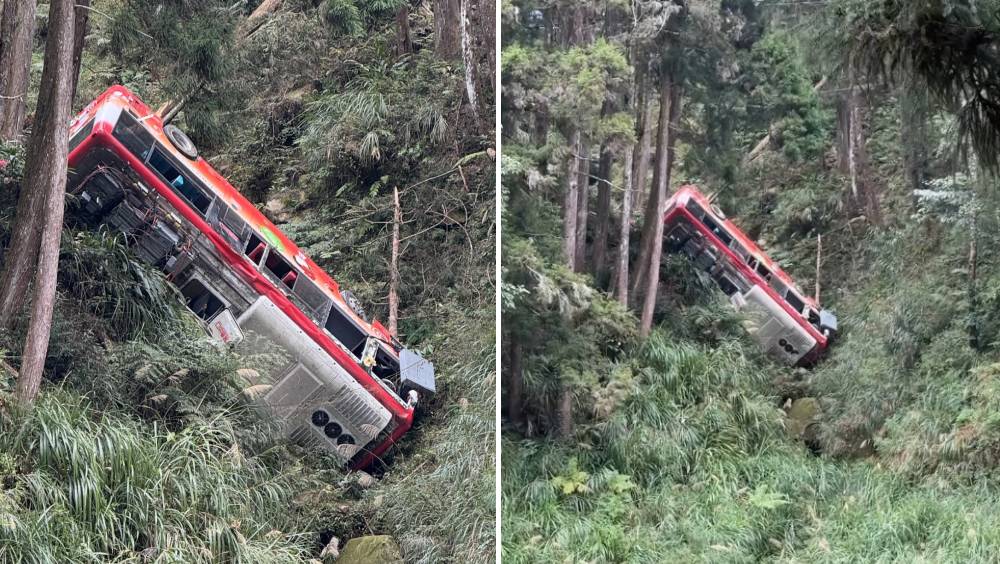 台灣南投旅遊巴墮谷近40米深谷，釀1死7傷。