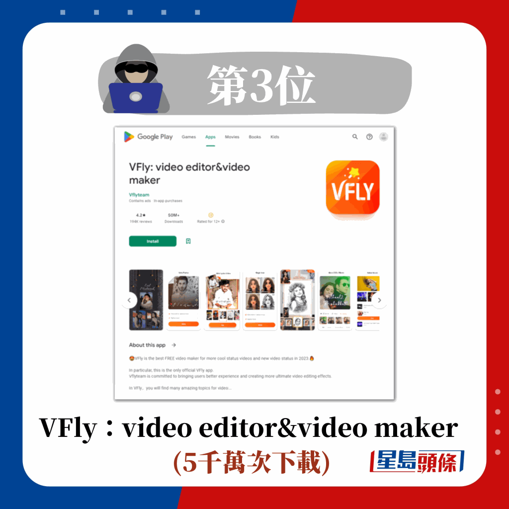 第3位 VFly：video editor&video maker  (5千萬次下載)