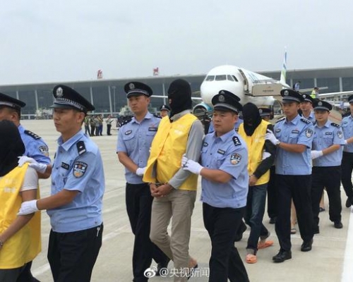 14名疑犯今日被河南警方押解回內地。網圖