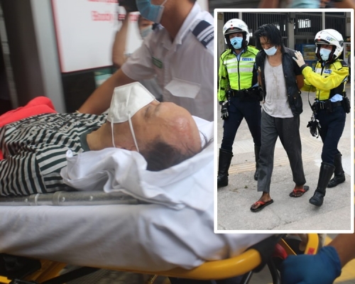 警員在九龍城碼頭對開截獲一名男子(小圖)。
