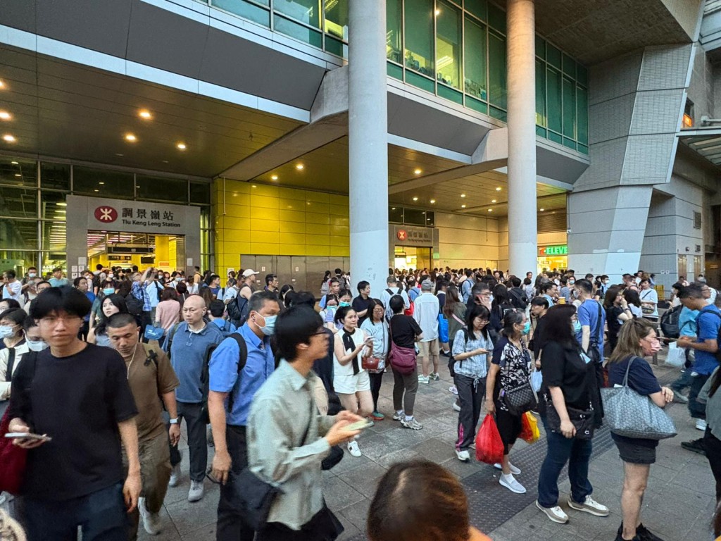 調景嶺站外目測最少有逾300人。黃子龍攝 調景嶺站外目測最少有逾300人。黃子龍攝