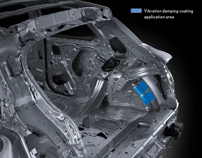 凌志Lexus LBX Morizo RR车体蓝色部分为新加入的减震涂层。