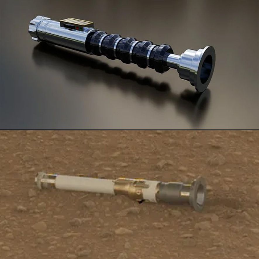  毅力號火星首個土壤樣本管，看來像星球大戰電影內的光劍。