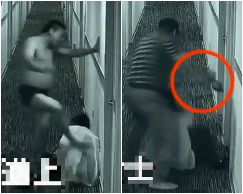 黃男看到情婦離開,於是衝出房間對情婦拳打腳踢。網圖