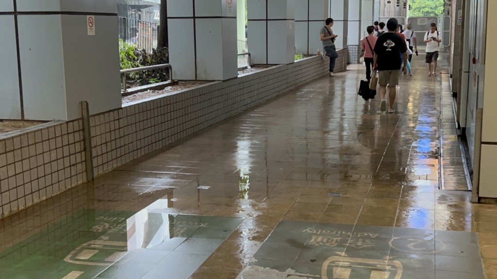 东铁綫九龙塘站路段受水浸影响。杨伟亨摄