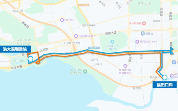 港大深圳醫院即日起開通直通巴士路線R27,往返福田口岸與醫院。港大深圳醫院網頁截圖。 港大深圳醫院即日起開通直通巴士路線R27,往返福田口岸與醫院。港大深圳醫院網頁截圖。