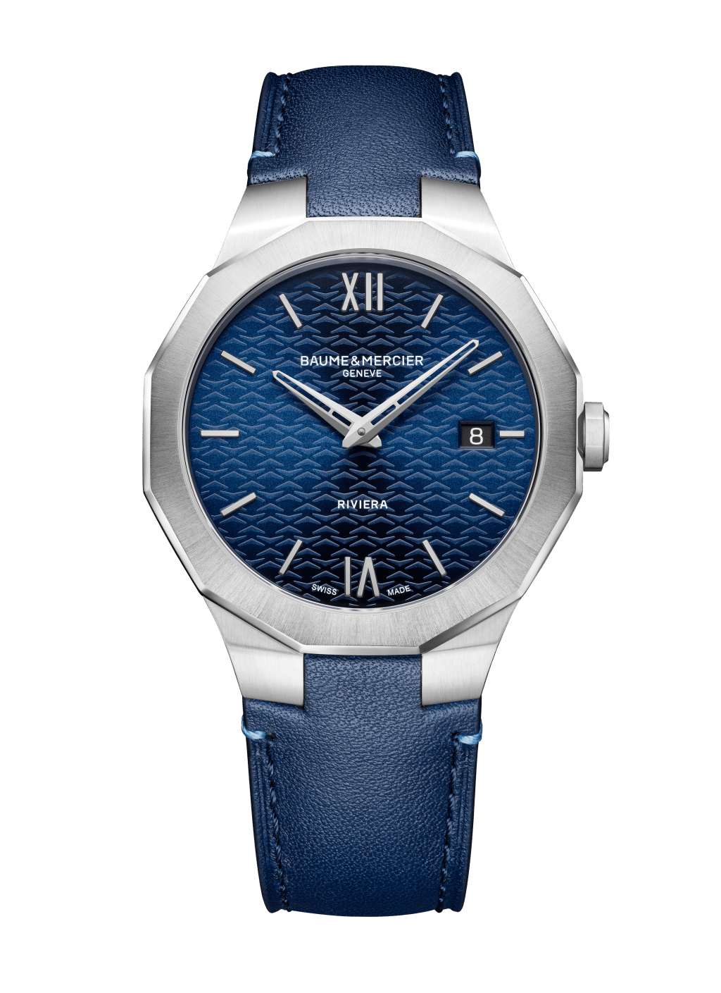 Baume & Mercier Riviera 73，錶殼：39mm 不鏽鋼 / 機芯：石英 / 售價：$13,000（皮帶）。