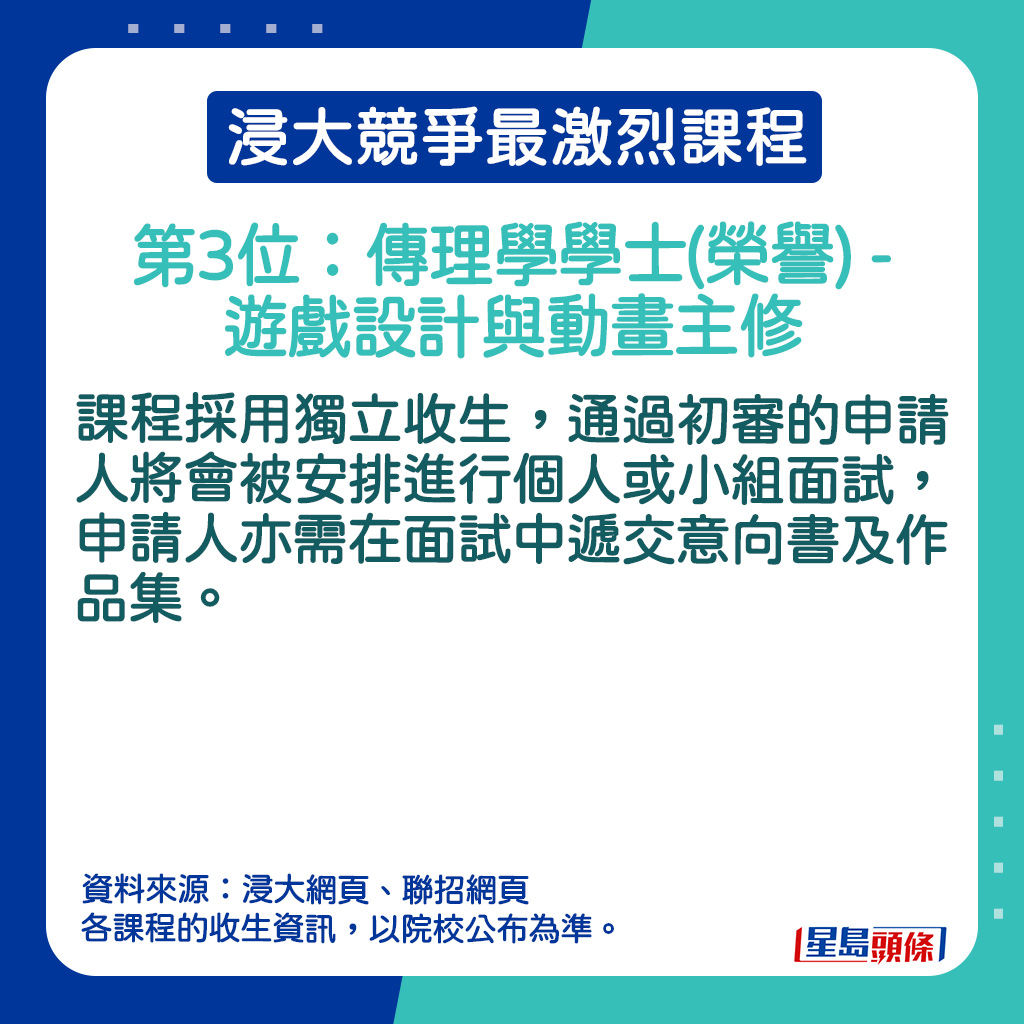 传理学学士(荣誉) - 游戏设计与动画主修的课程简介。