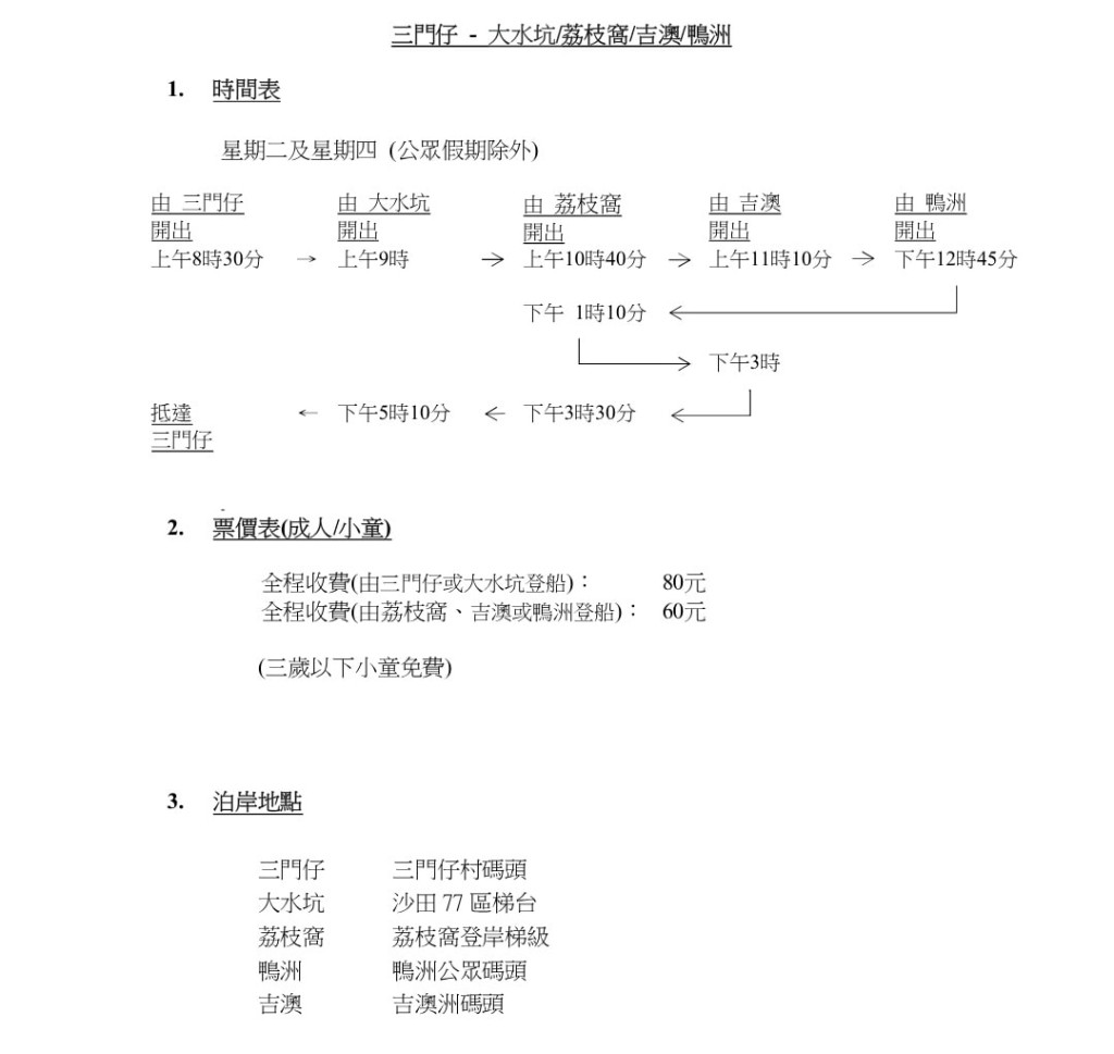 街渡渡輪服務詳情。 運輸署網頁截圖