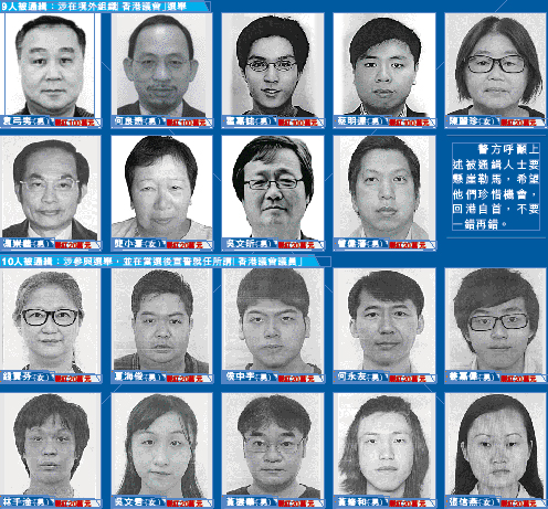被通緝的19名人士。