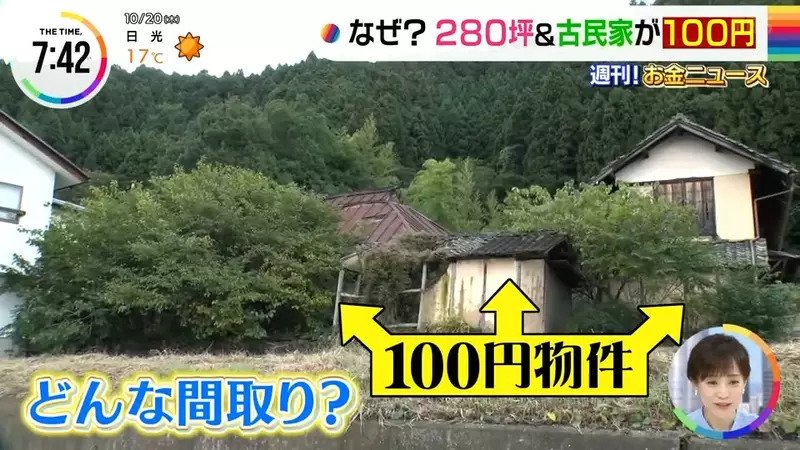 有業主將一個附有280坪土地的物業以100日元放售。網圖