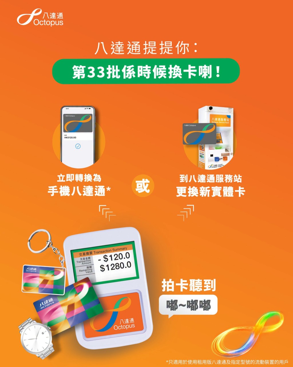 八達通宣布第33批舊款實體卡即將到期。
