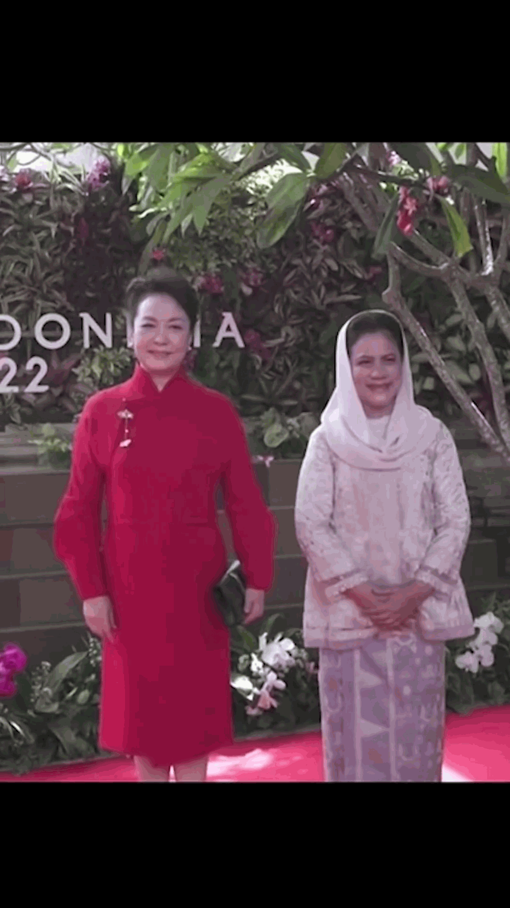 國家主席習近平夫人彭麗媛同印尼總統夫人伊莉亞娜合影。