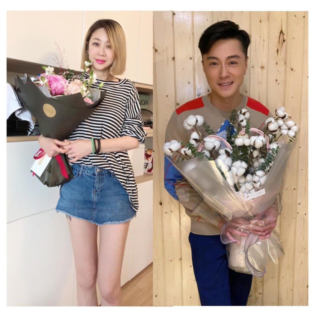 15週年結婚紀念，他們互相送花給對方，十分甜蜜。