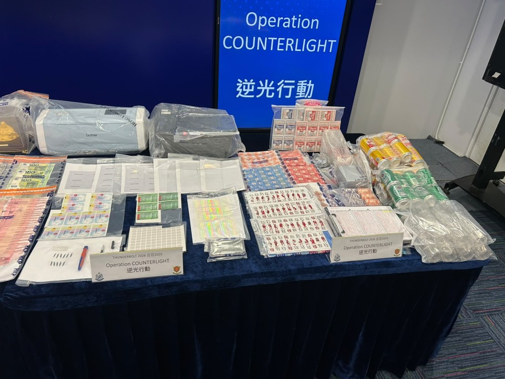 警方展示案中檢獲的證物。曾志恒攝 警方展示案中檢獲的證物。曾志恒攝