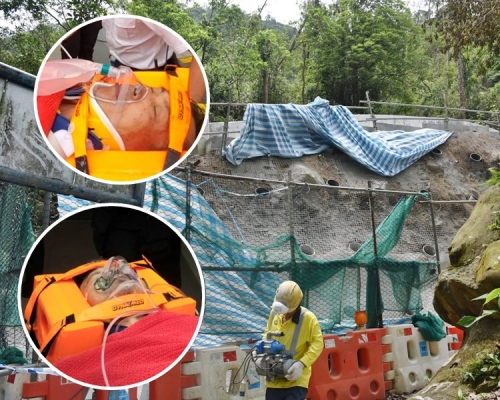 兩名外判工人進行護土牆噴漿鞏固工程期間，疑因安全繩斷裂墮坡。