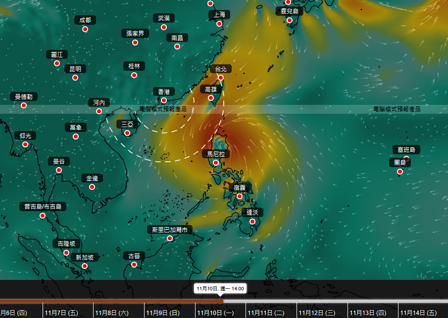 歐中AIFS預測現時位於關島以南熱帶氣旋未來行走路徑。天文台擷圖 歐中AIFS預測現時位於關島以南熱帶氣旋未來行走路徑。天文台擷圖