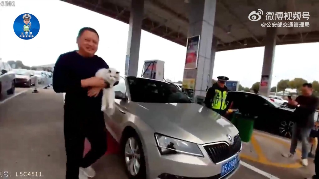 貓咪誤將車鎖上，讓主人棄於車外。微博@公安部交通管理局