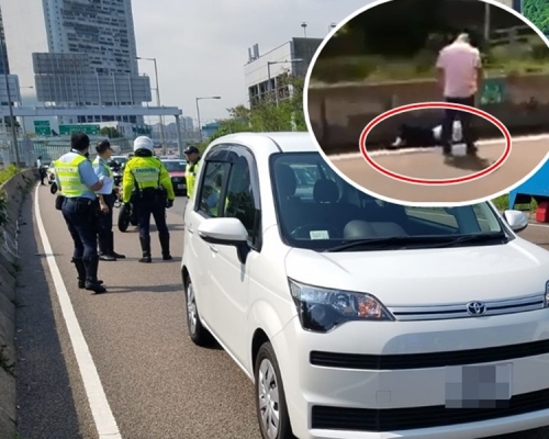 女事主跳車後倒臥地上(小圖紅圈示)。