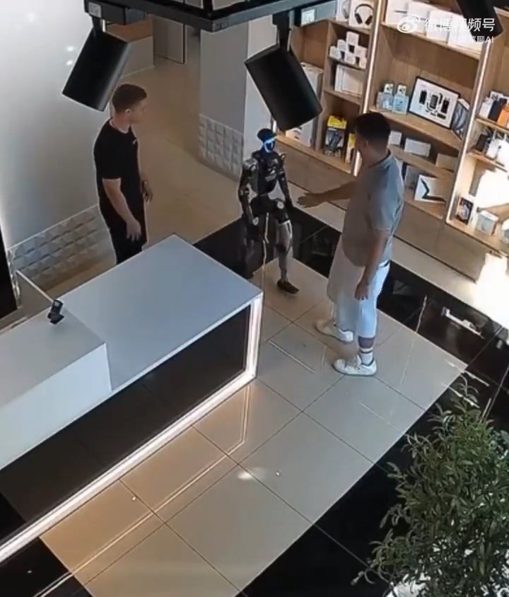 闭路电视拍下机械人攻击三男子的情景。X@Vijesti